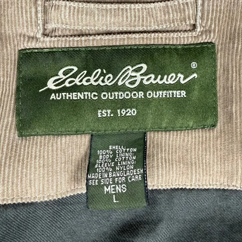 Eddie Bauer Tan Brown Corduroy Jacket Zip Front Men’s Large Outdoor Casual